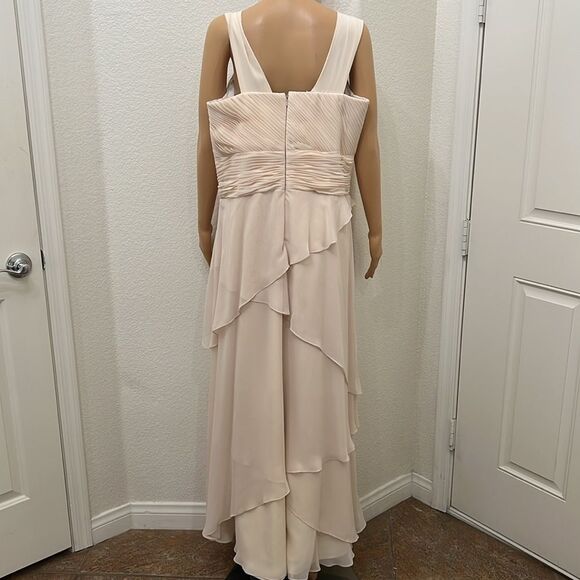 Alyce Champagne Cream Tiered Wrap Dress Jacket Wedding Embroidered Bead Diamond - Picture 8 of 16